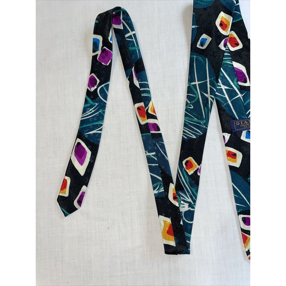 Gianno Dress Tie Mens Size 55" Black Geometric 100% Polyester Designer - Picture 10 of 12